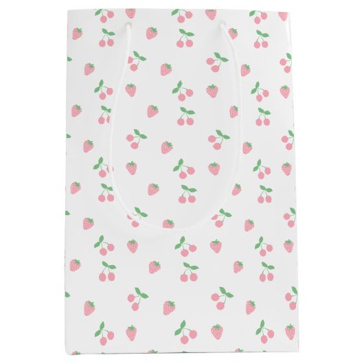  roze aardbeienplant esthetisch patroon medium cadeauzakje (Voorkant)