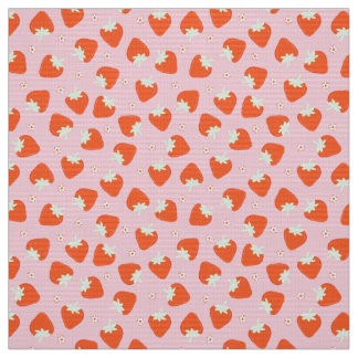 Roze aardbeienprint stof