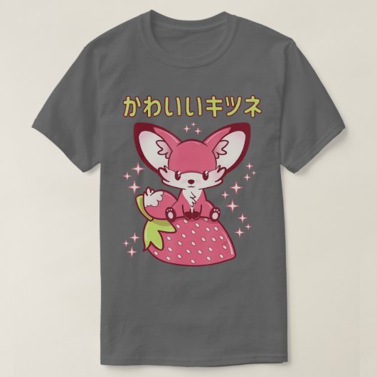Roze aardbeienroos Fox Japans Kawaii Roze Go T-shirt (Design voorkant)
