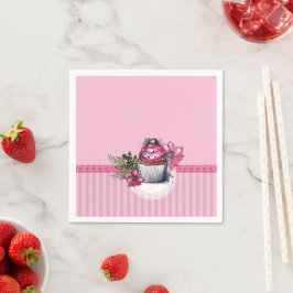 Roze aardbeienstaart met roze bloemen luiers servet