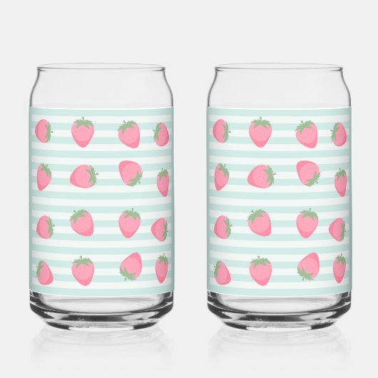 Roze aardbeienstrepen blikvorm glas (Voorkant)