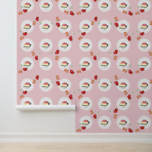 Roze Aardbeientaart Behang