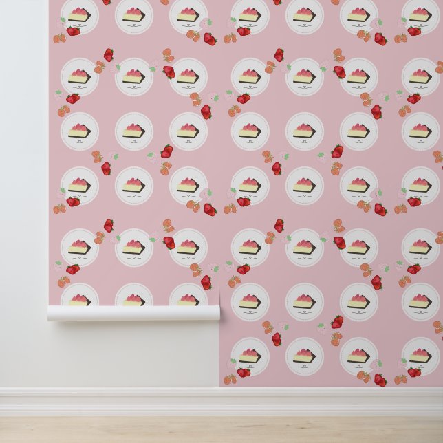 Roze Aardbeientaart Behang (Applicatie)