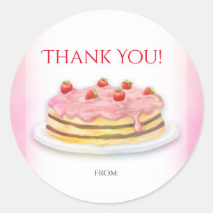 Roze Aardbeientaart Verjaardagsfeest Favor Ronde Sticker