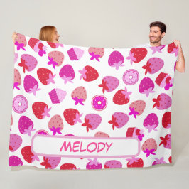 Roze Aardbeienveld Zomer natuur Tropisch fruit Fleece Deken