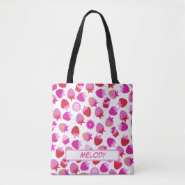 Roze Aardbeienveld Zomer natuur Tropisch fruit Tote Bag