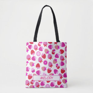 Roze Aardbeienveld Zomer natuur Tropisch fruit Tote Bag