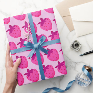 roze aardbeienveld zomer schattig natuur fruit cadeaupapier