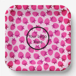 roze aardbeienveld zomerbakkerij natuur fruit papieren bordje