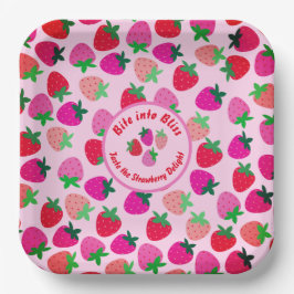 roze aardbeienveld zomerbakkerij natuur fruit papieren bordje