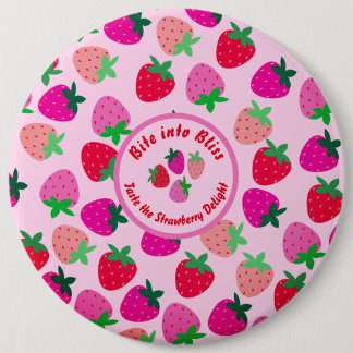 roze aardbeienveld zomerbakkerij natuur fruit ronde button 6,0 cm