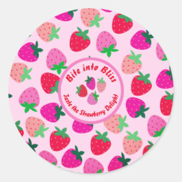 roze aardbeienveld zomerbakkerij natuur fruit ronde sticker