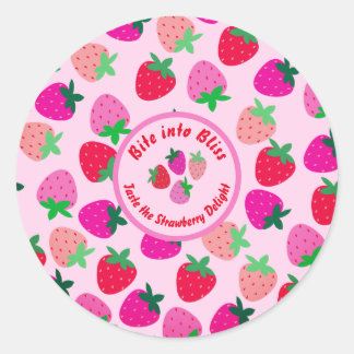 roze aardbeienveld zomerbakkerij natuur fruit ronde sticker