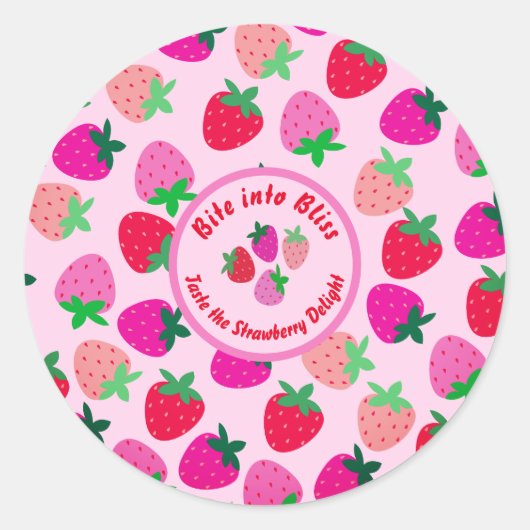 roze aardbeienveld zomerbakkerij natuur fruit ronde sticker (Voorkant)