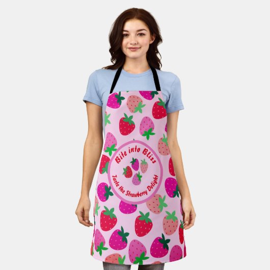roze aardbeienveld zomerbakkerij natuur fruit schort (Gedragen)