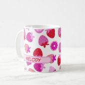 roze aardbeienveld zomertropisch initiaal koffiemok (Voorkant links)