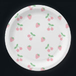 roze aardbeienvruchtenlente papieren bordje<br><div class="desc">pastelroze kersen en aardbeien voor een zoete lente- of zomerfeest en viering. Roze kersen en aardbeienpatroon,  esthetisch verpakkingspapier,  zoet als een heerlijk bes jam of marmalade.</div>