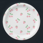 roze aardbeienvruchtenlente papieren bordje<br><div class="desc">pastelroze kersen en aardbeien voor een zoete lente- of zomerfeest en viering. Roze kersen en aardbeienpatroon,  esthetisch verpakkingspapier,  zoet als een heerlijk bes jam of marmalade.</div>