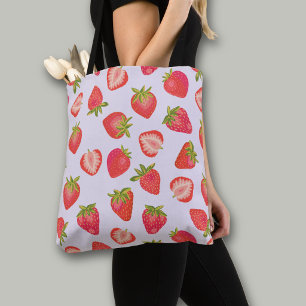 Roze aardbeimotief tote bag