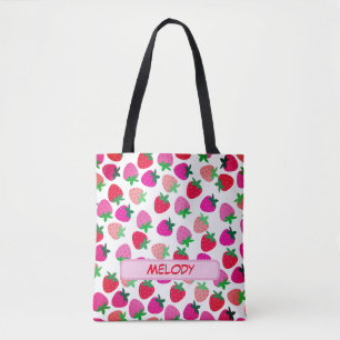 roze aardbeiveld tropische zomer natuur fruit tote bag