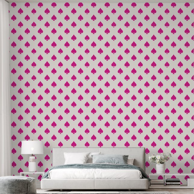 Roze Aas van Schoppen Patroon Retro Chic Fancy Behang (Slaapkamer)