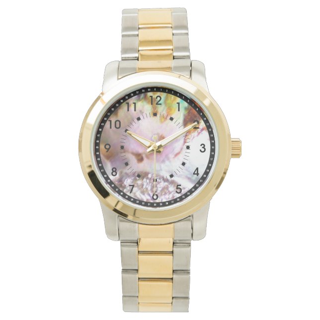 Roze Abalone Pastel Two-Toned Horloge (Voorkant)