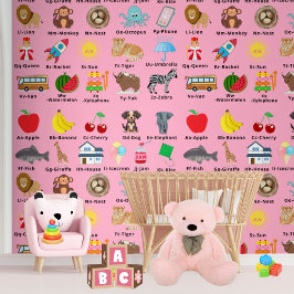 Roze ABC Alfabet Kinder kinderkamer Decor Behang