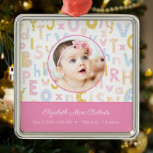 Roze ABC Birth Stat Baby Girls Foto kerstmis