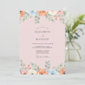 Roze Abrikoosblad Bruiloft Kaart (Staand voorkant)