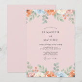 Roze Abrikoosblad Bruiloft Kaart (Voorkant / Achterkant)