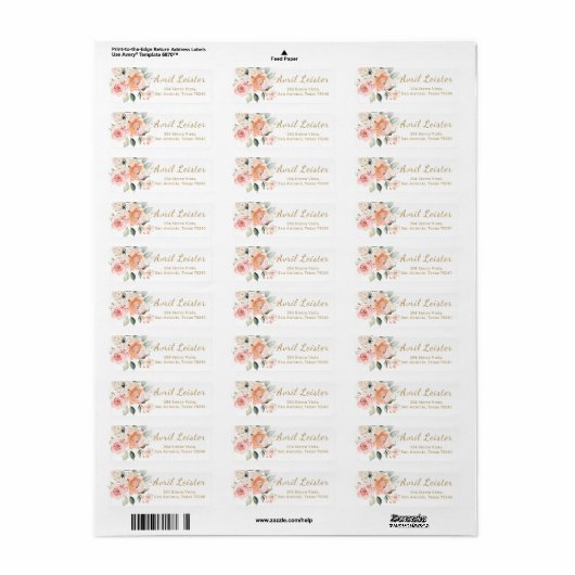 Roze abrikoze Rozen Foliage Return Address Label (Full Sheet)