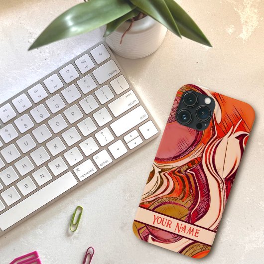 Roze Abstract Bloemenrood Gepersonaliseerd Modern Case-Mate iPhone Case