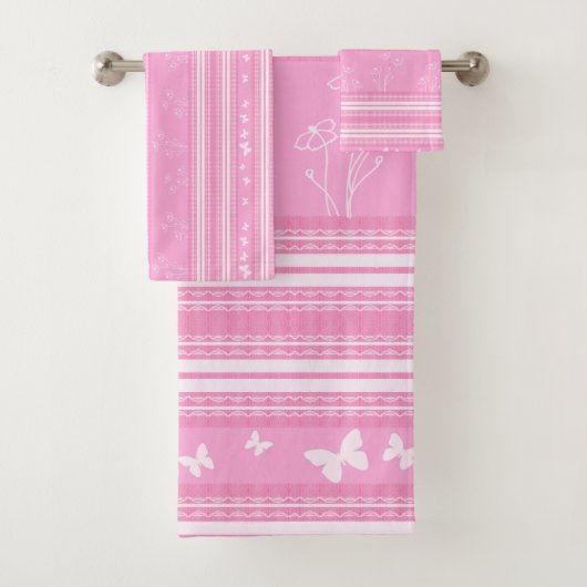 Roze Abstract geometrisch gestreept patroon Bad Handdoek (Insitu)