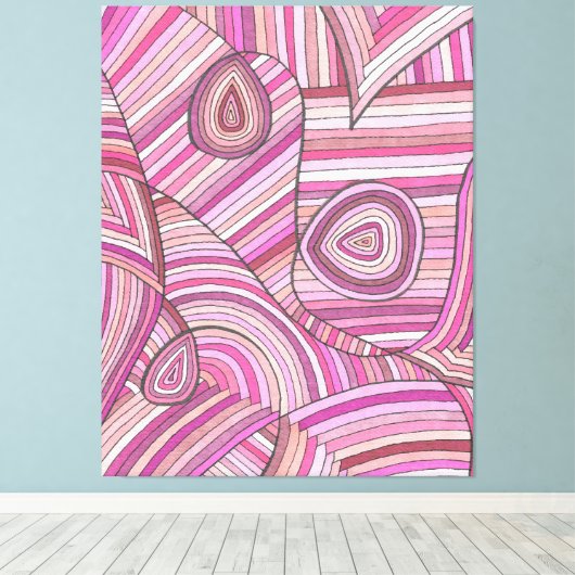 Roze Abstract Geometrisch Patroon met Gebogen Lijn Canvas Afdruk (Insitu (Houten vloer))