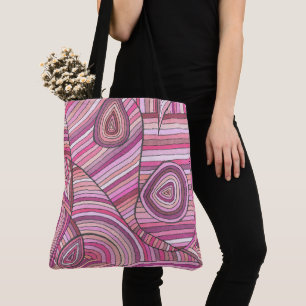 Roze Abstract Geometrisch Patroon met Gebogen Lijn Tote Bag
