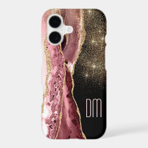 Roze Abstract Gold Star Glitter Monogram
