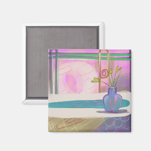 Roze Abstract Interieur Boeket Originele Kunst Magneet