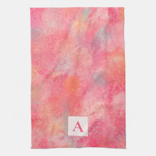 Roze Abstract Monogram Keukenhanddoek