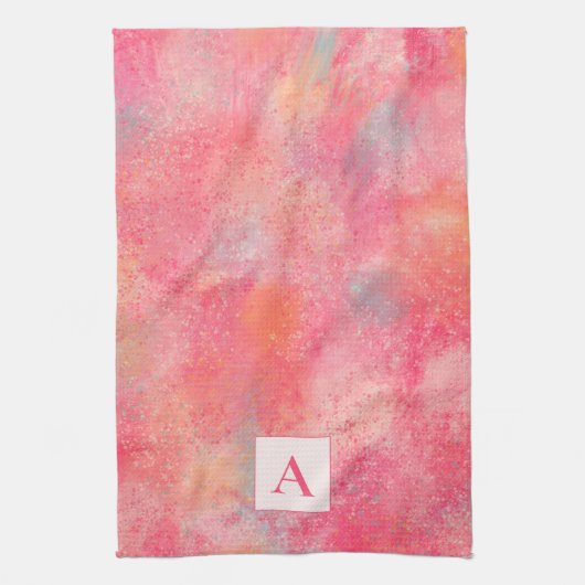 Roze Abstract Monogram Keukenhanddoek (Verticaal)