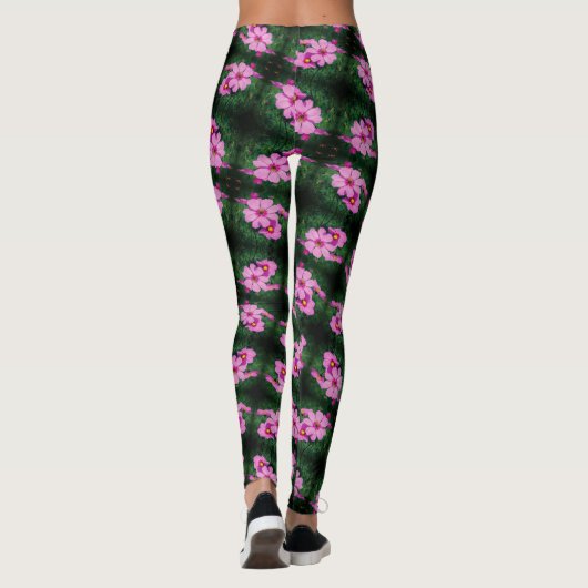 Roze Abstract patroon kosmos Flowers Leggings (Achterkant)