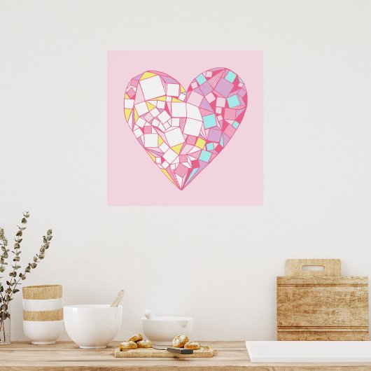 Roze Abstract Poster voor geometrische harttekenin (Keuken)