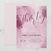 Roze Abstract Waterverf 30e Verjaardagsuitnodiging Kaart (Voorkant / Achterkant)