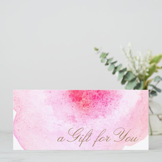Roze Abstract Waterverf Cadeaubon (Staand voorkant)