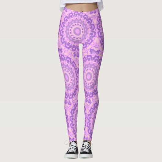 Roze Abstract Yoga Zen Bloemen Patroon Leggings (Voorkant)