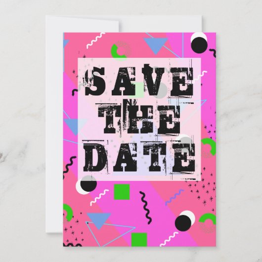 Roze Abstracte 80s Memphis Stijl sparen de Datum Kaart (Voorkant)