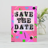 Roze Abstracte 80s Memphis Stijl sparen de Datum Kaart (Staand voorkant)