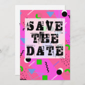 Roze Abstracte 80s Memphis Stijl sparen de Datum Kaart (Voorkant / Achterkant)