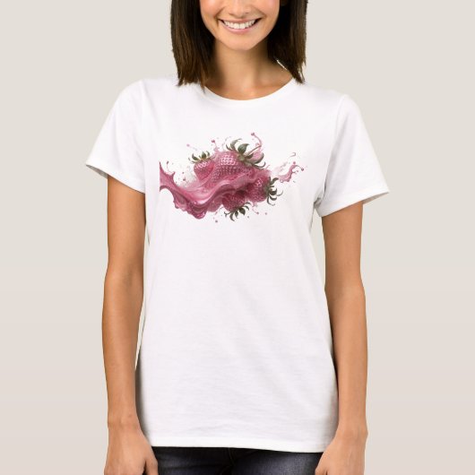Roze Abstracte Aardbeien Modeprint T-shirt (Voorkant)