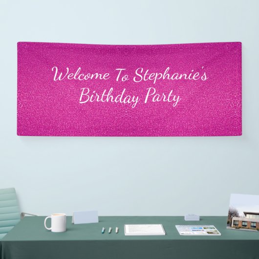 Roze Abstracte Birthday Party - roze naam Spandoek (Beurs)
