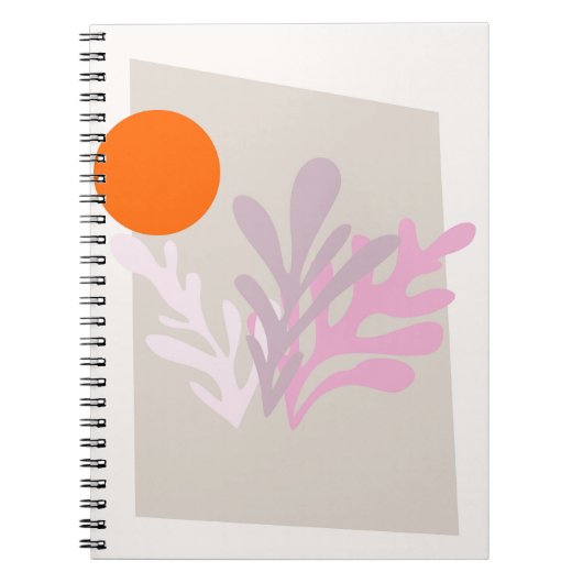 Roze Abstracte bladeren met Zon Notitieboek (Voorkant)